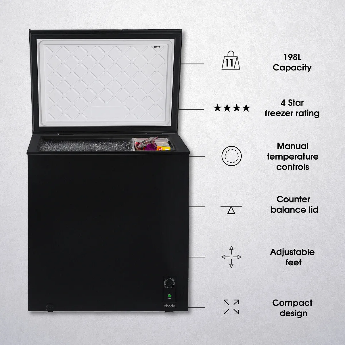 Abode A198CF0E1B 198L Chest Freezer in Black
