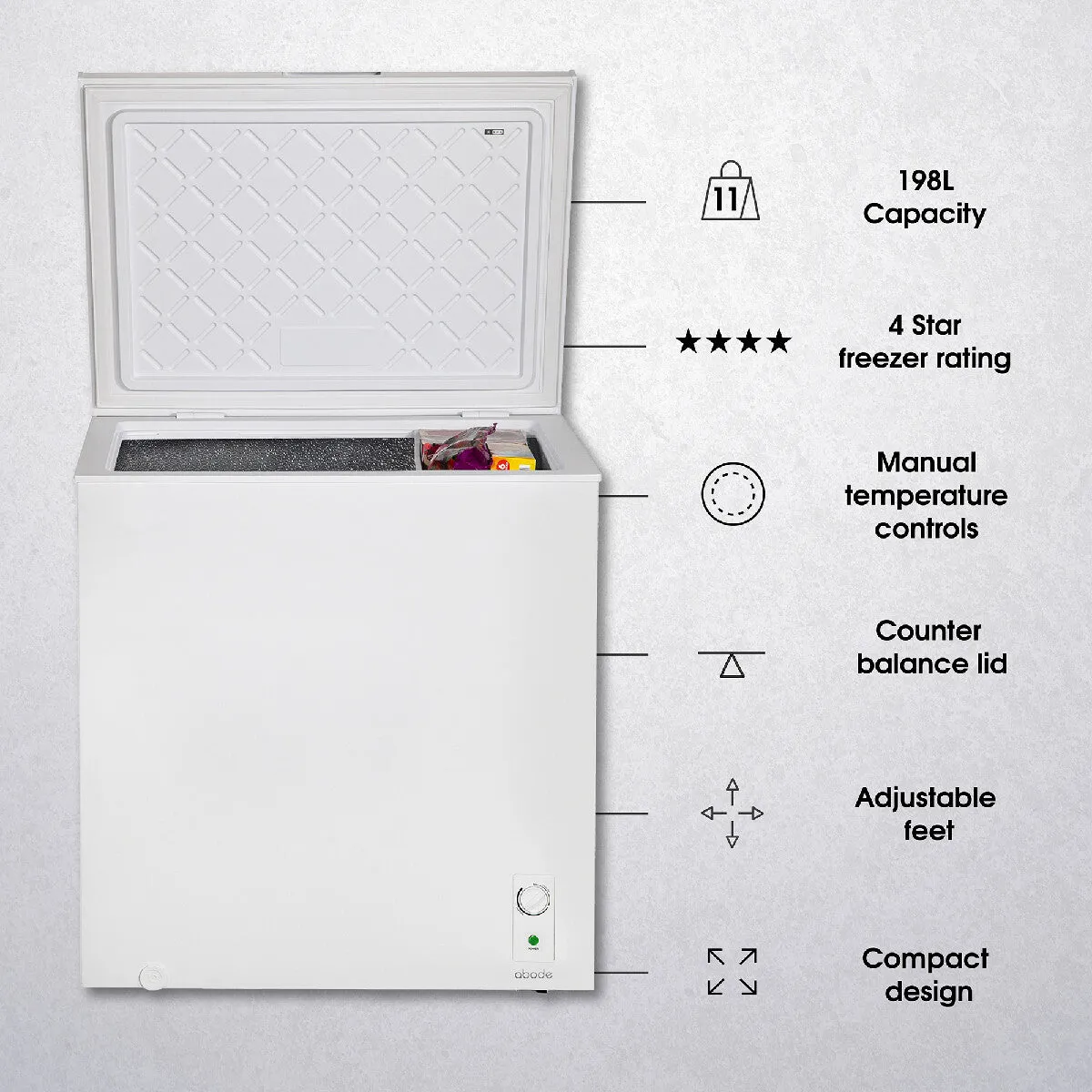 Abode A198CF0E1W 198L Chest Freezer in White