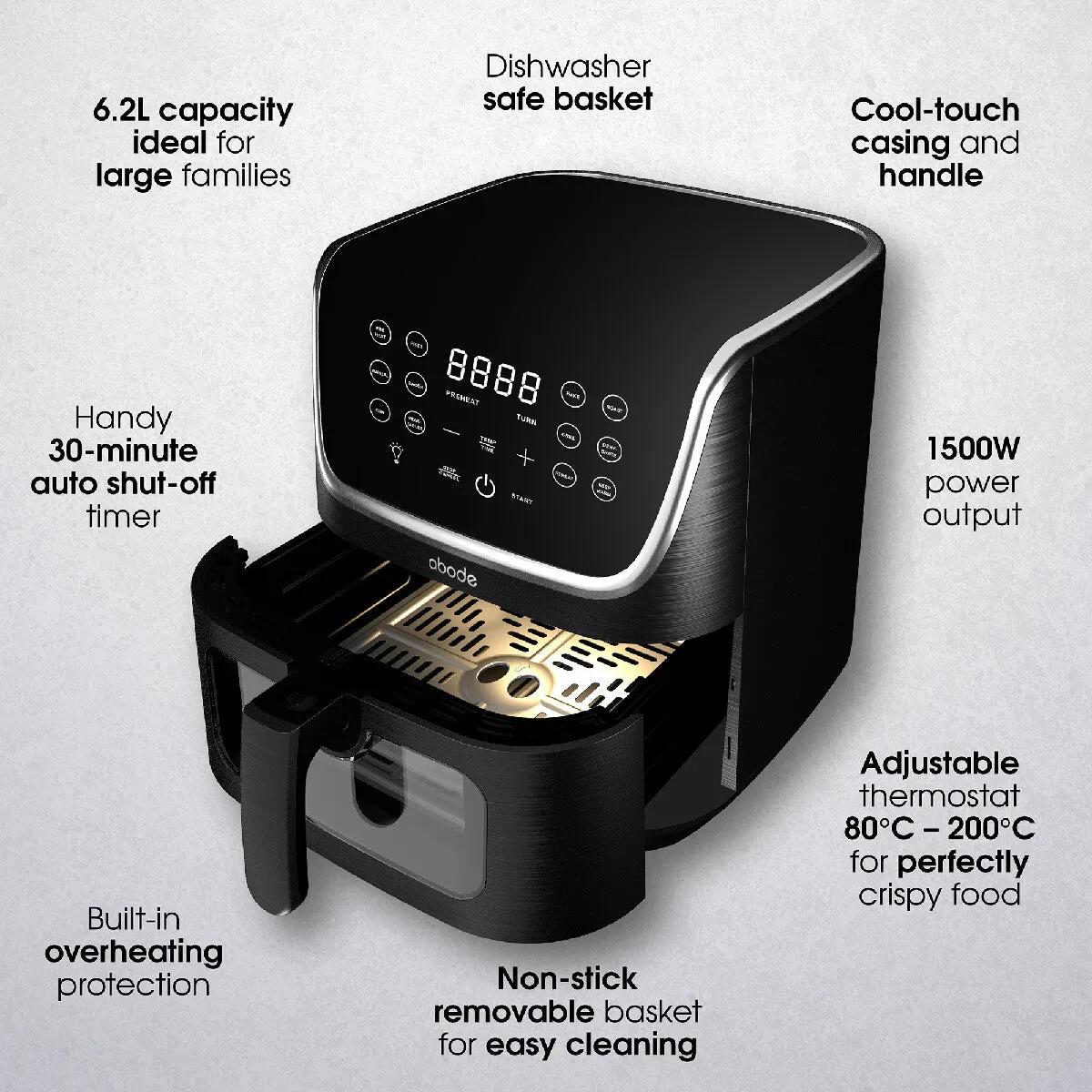 Abode AAF6200 6.2L Digital Air Fryer - Black