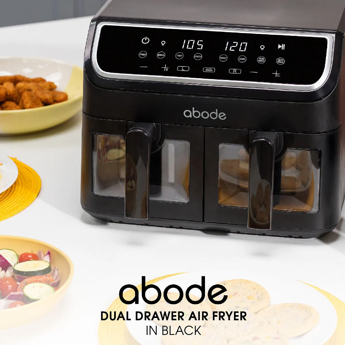 Abode AAF9000, 9L Touch Control Dual Drawer Air Fryer in Black