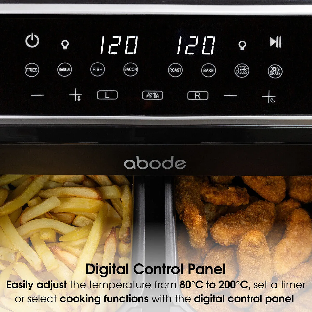 Abode AAF9000, 9L Touch Control Dual Drawer Air Fryer in Black