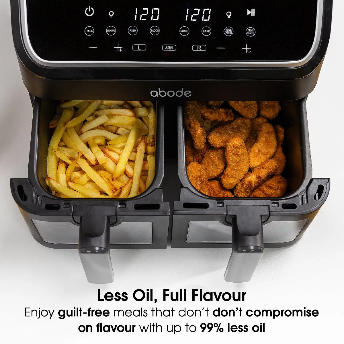 Abode AAF9000, 9L Touch Control Dual Drawer Air Fryer in Black