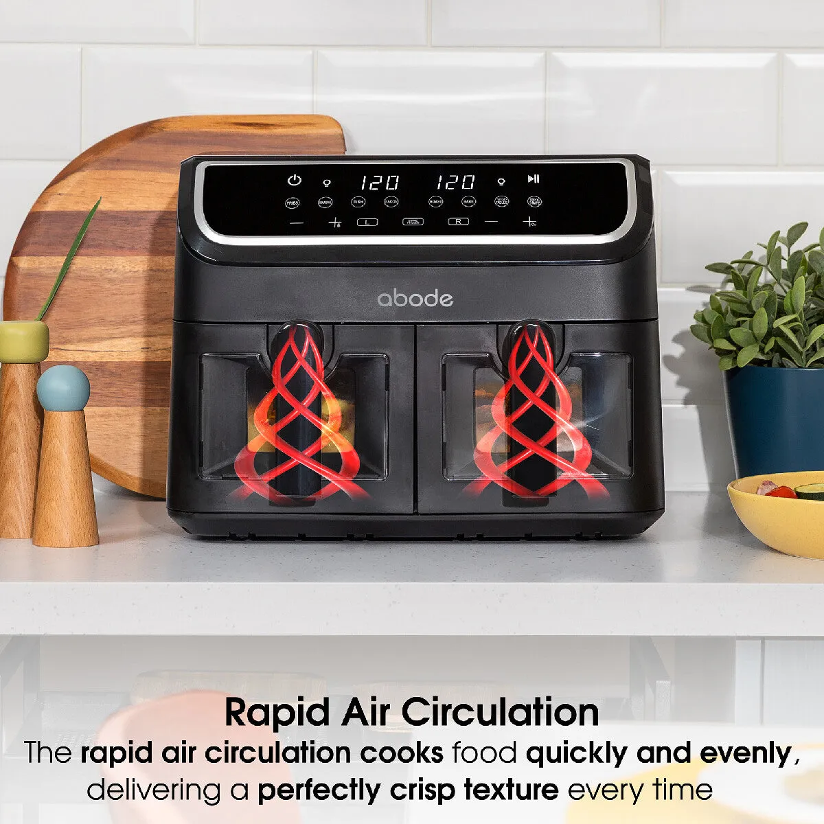 Abode AAF9000, 9L Touch Control Dual Drawer Air Fryer in Black