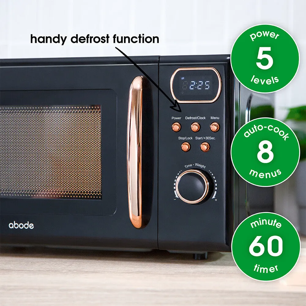 Abode AMD2004BRG, 20L Digital Microwave in Black with Rose Gold Accent