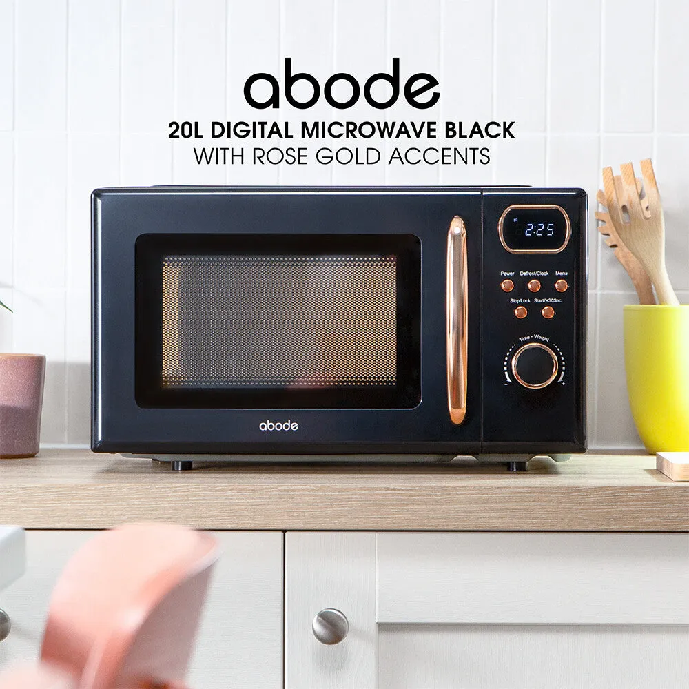 Abode AMD2004BRG, 20L Digital Microwave in Black with Rose Gold Accent