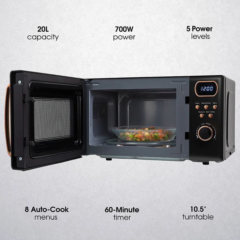 Abode AMD2004BRG, 20L Digital Microwave in Black with Rose Gold Accent