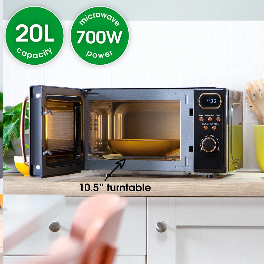 Abode AMD2004BRG, 20L Digital Microwave in Black with Rose Gold Accent