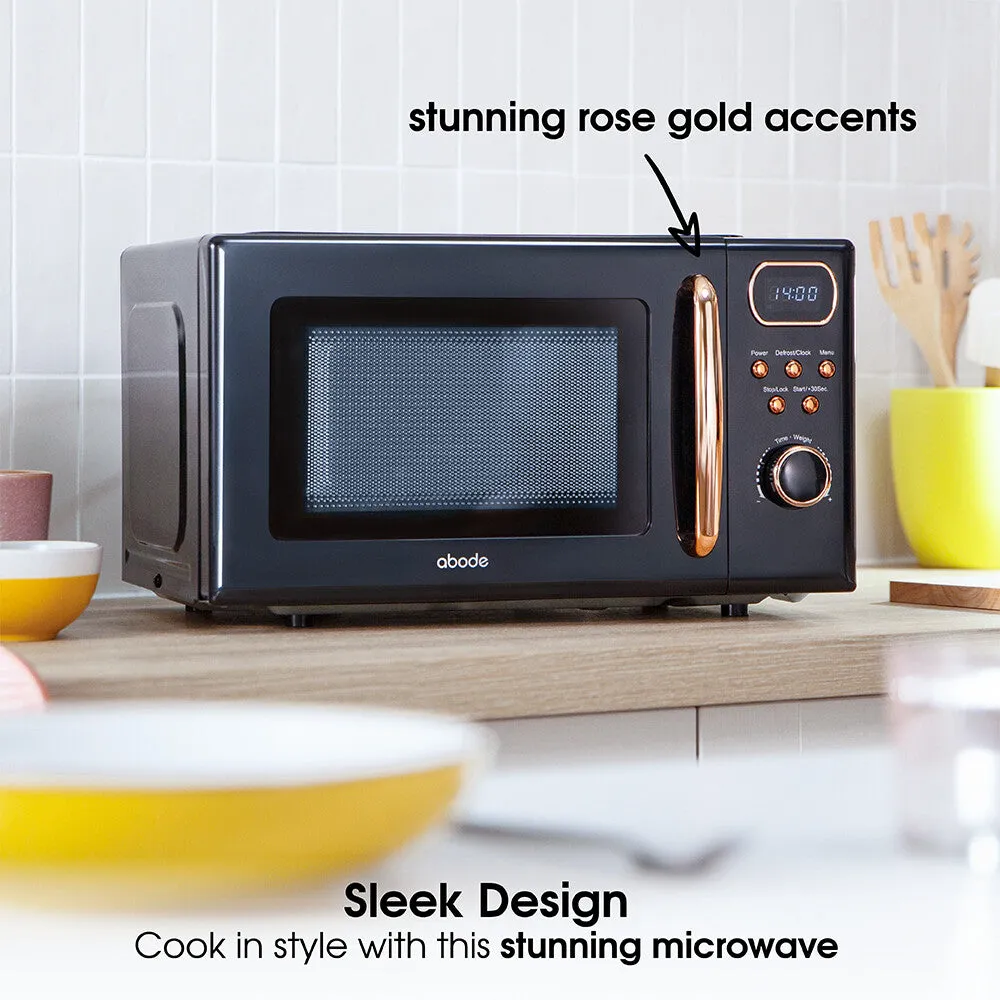 Abode AMD2004BRG, 20L Digital Microwave in Black with Rose Gold Accent