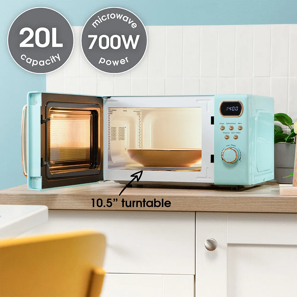 Abode AMD2004GRG, 20L Digital Microwave in Blue with Rose Gold Accent