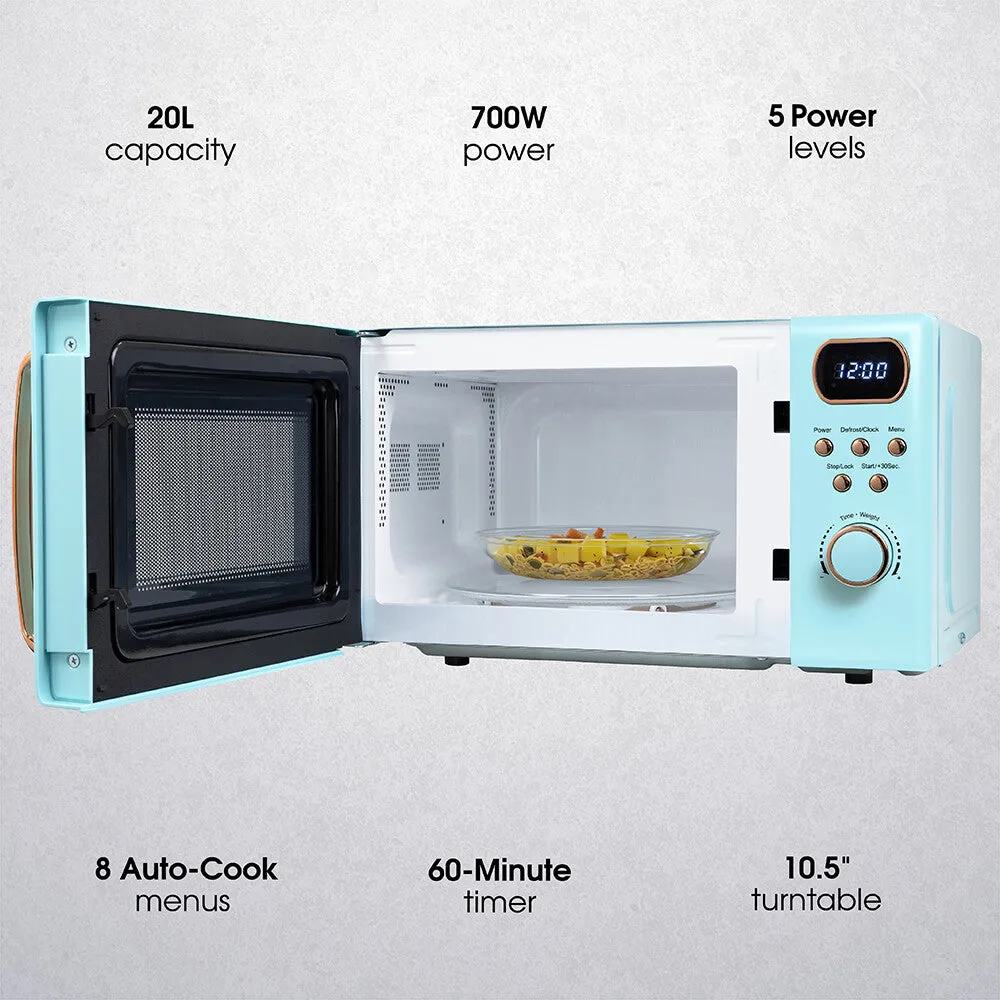 Abode AMD2004GRG, 20L Digital Microwave in Blue with Rose Gold Accent