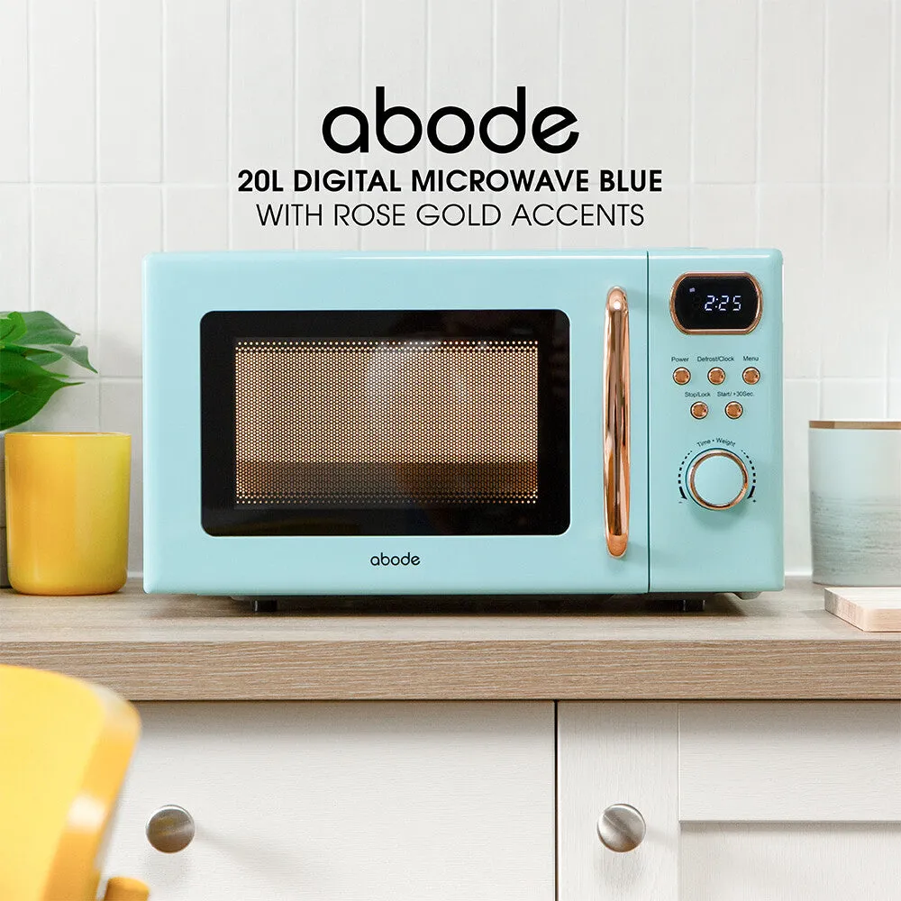 Abode AMD2004GRG, 20L Digital Microwave in Blue with Rose Gold Accent