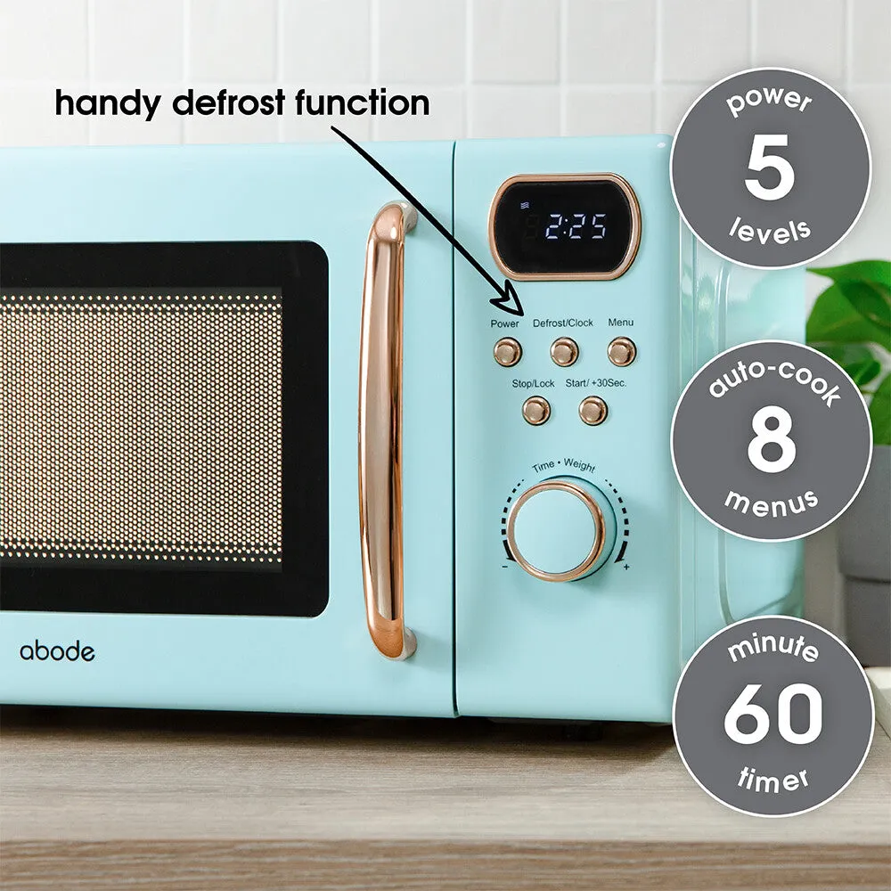 Abode AMD2004GRG, 20L Digital Microwave in Blue with Rose Gold Accent