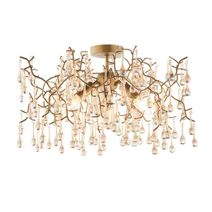 Antique Gold Champagne Teardrop Semi-Flush Chandelier