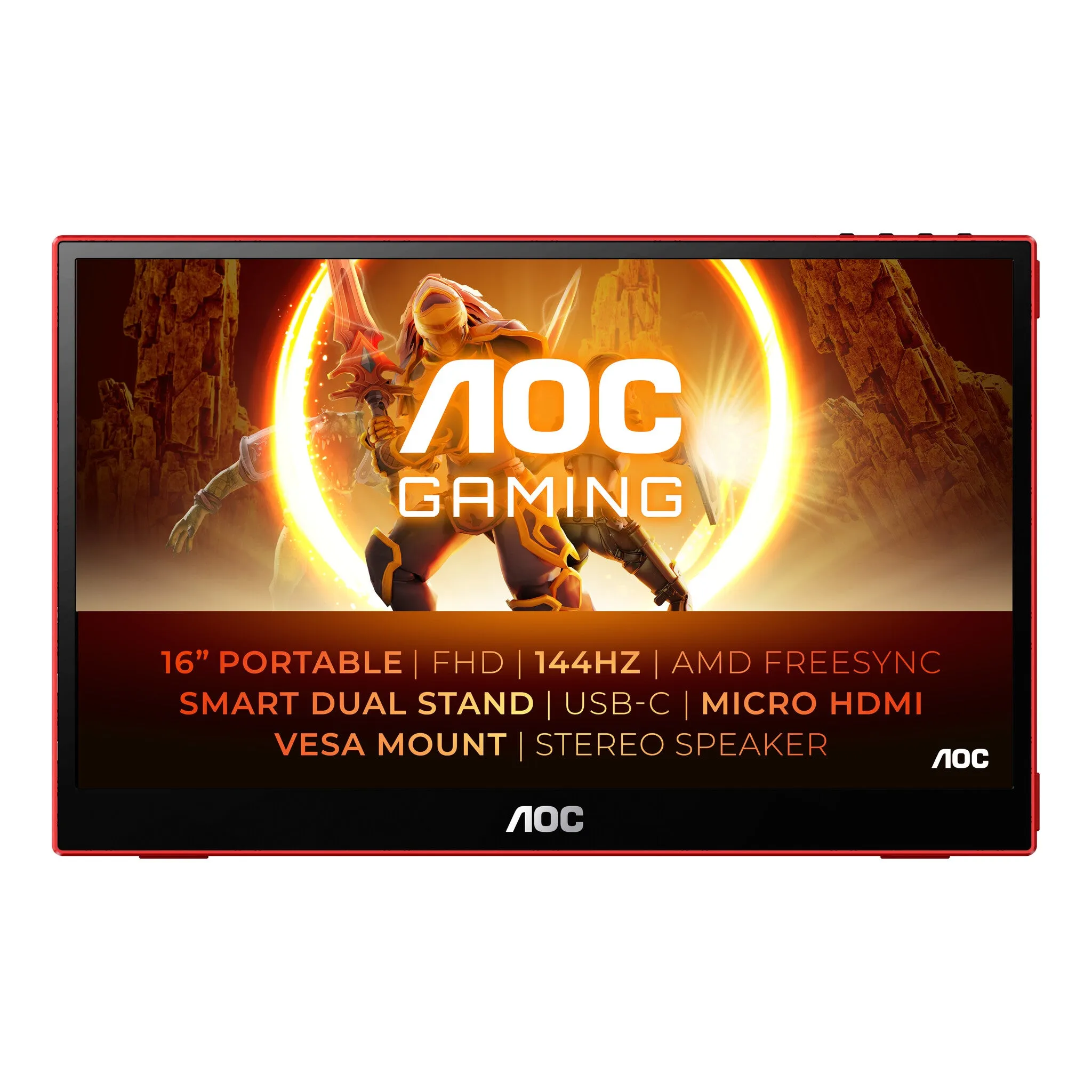 AOC Gaming 16G3 15.6" Full HD Portable Gaming Monitor - 144Hz, 4ms, IPS, AMD FreeSync, Speakers, Black and Red