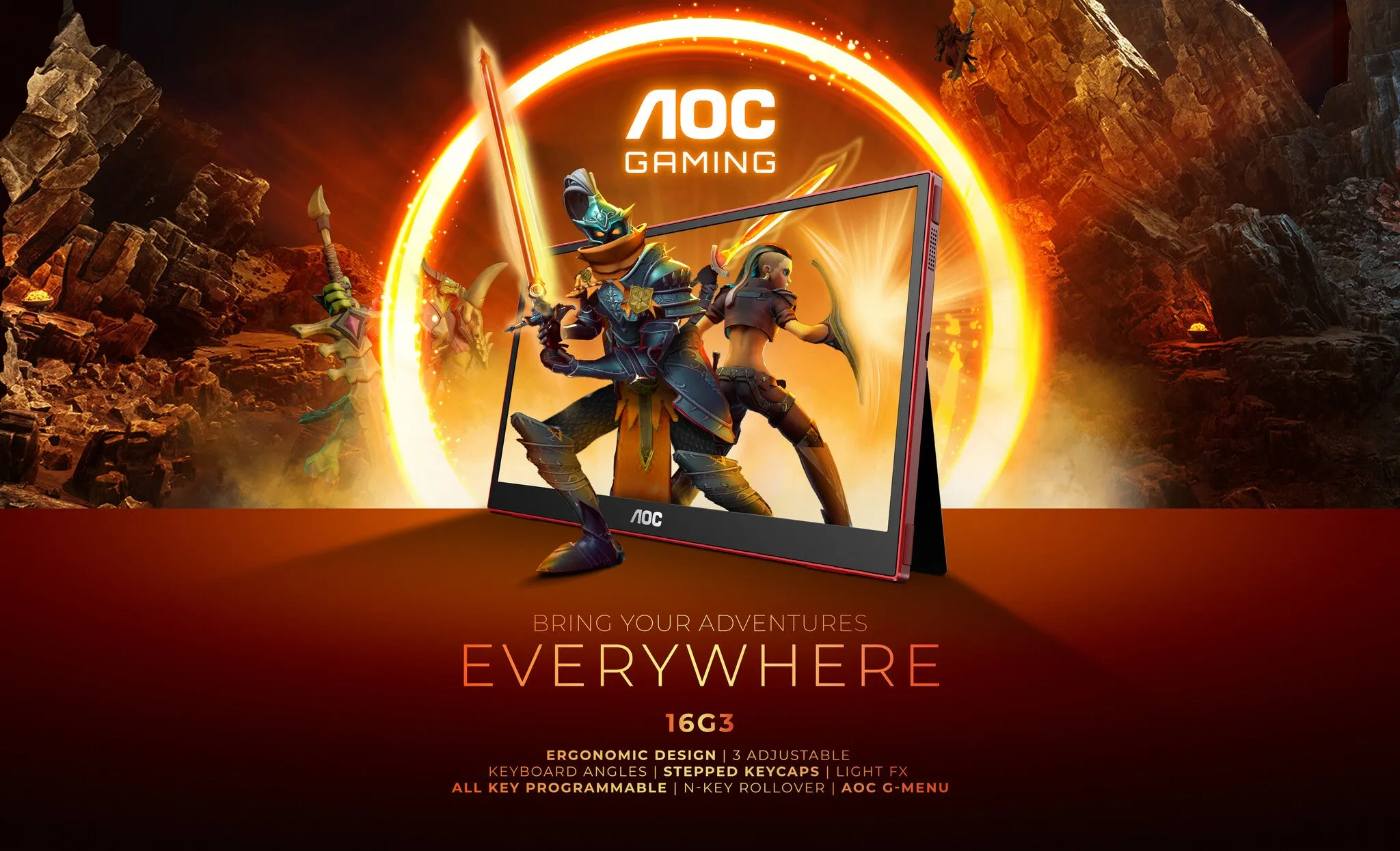 AOC Gaming 16G3 15.6" Full HD Portable Gaming Monitor - 144Hz, 4ms, IPS, AMD FreeSync, Speakers, Black and Red