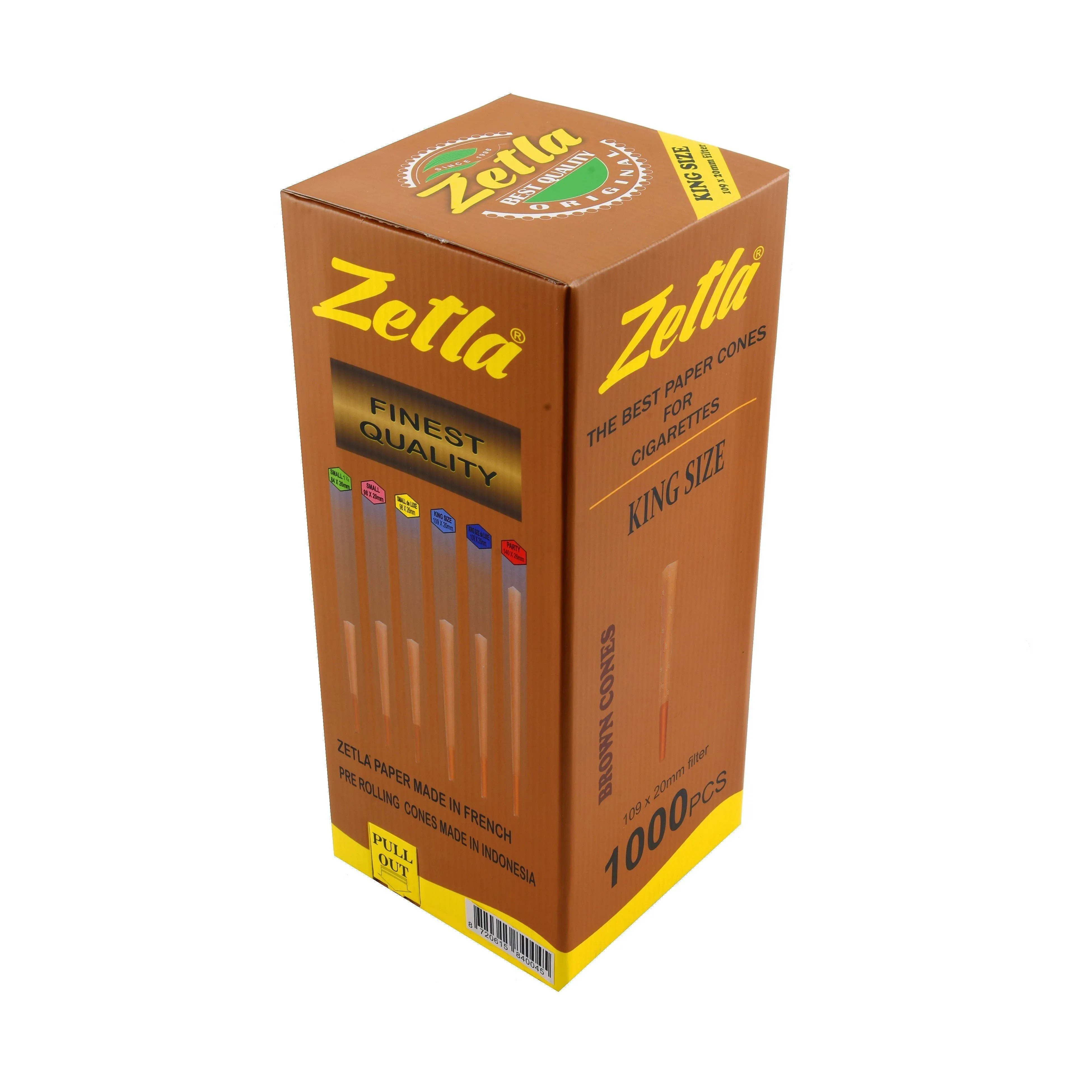 Conos Pre Enrollados Zetla Brown King Size (1000 Pcs)
