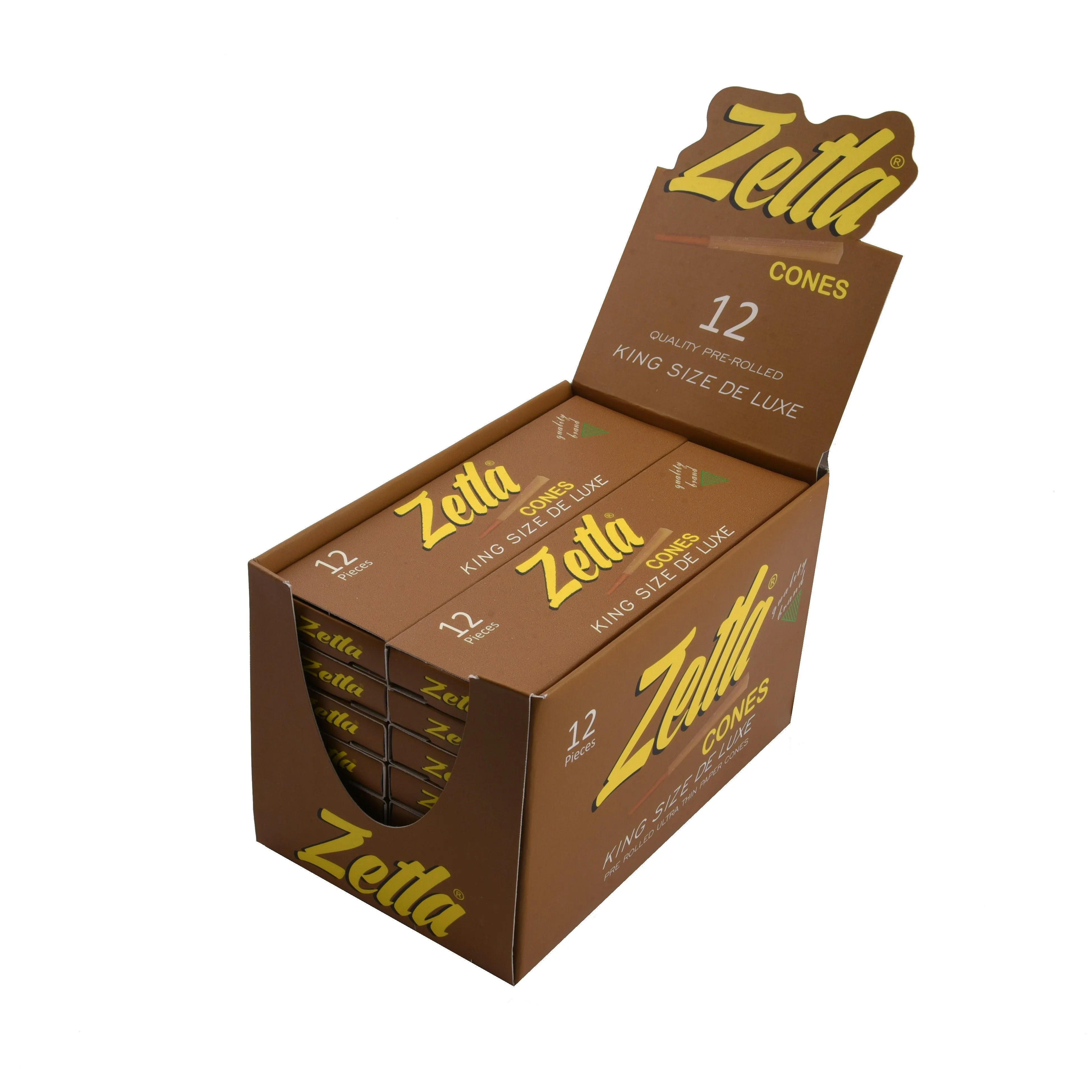 Conos Pre Enrollados Zetla Brown King Size Deluxe 12/14 (12Pcs / 14 boxes)