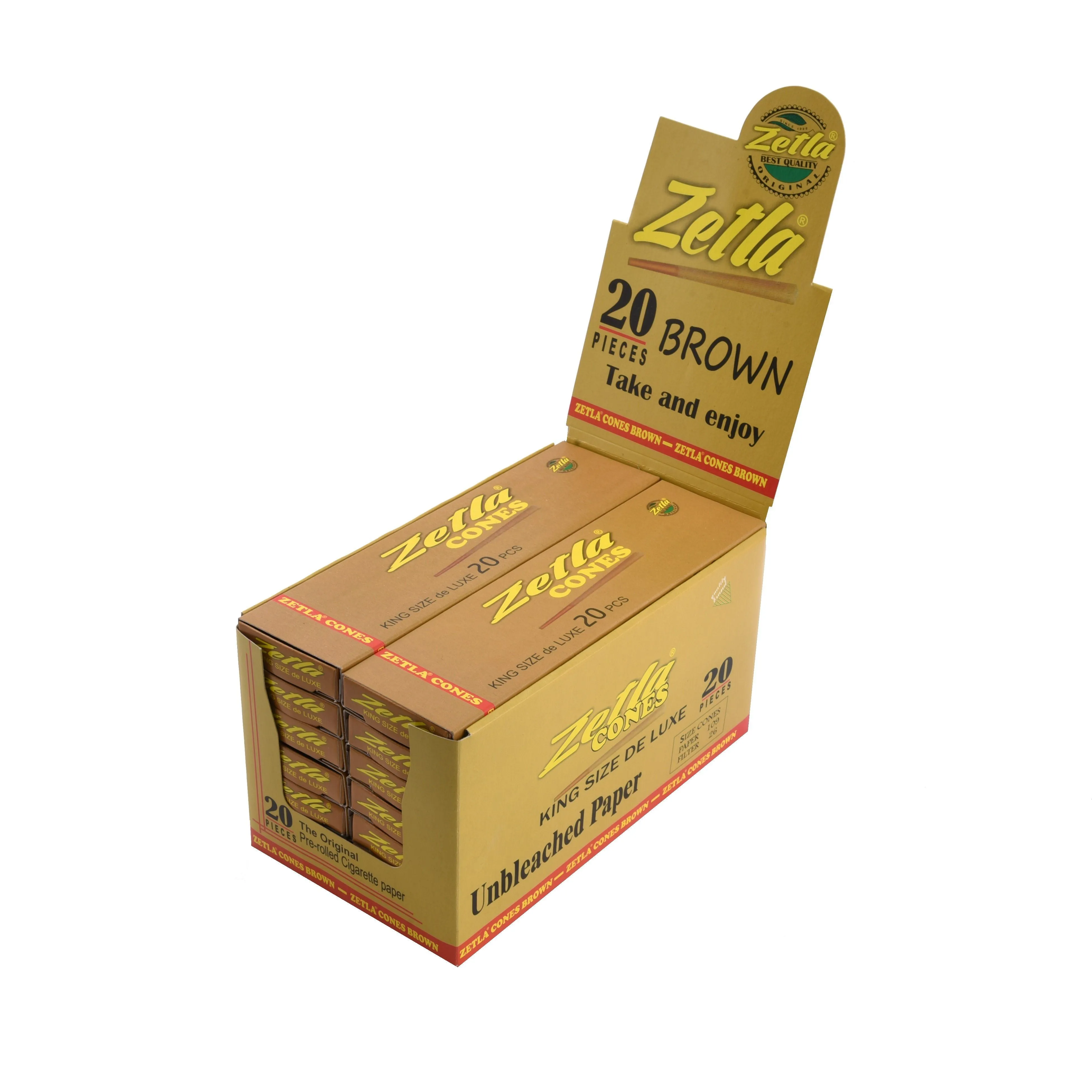 Conos Pre Enrollados Zetla Brown King Size Deluxe 20/14 (20 Pcs / 14 boxes)
