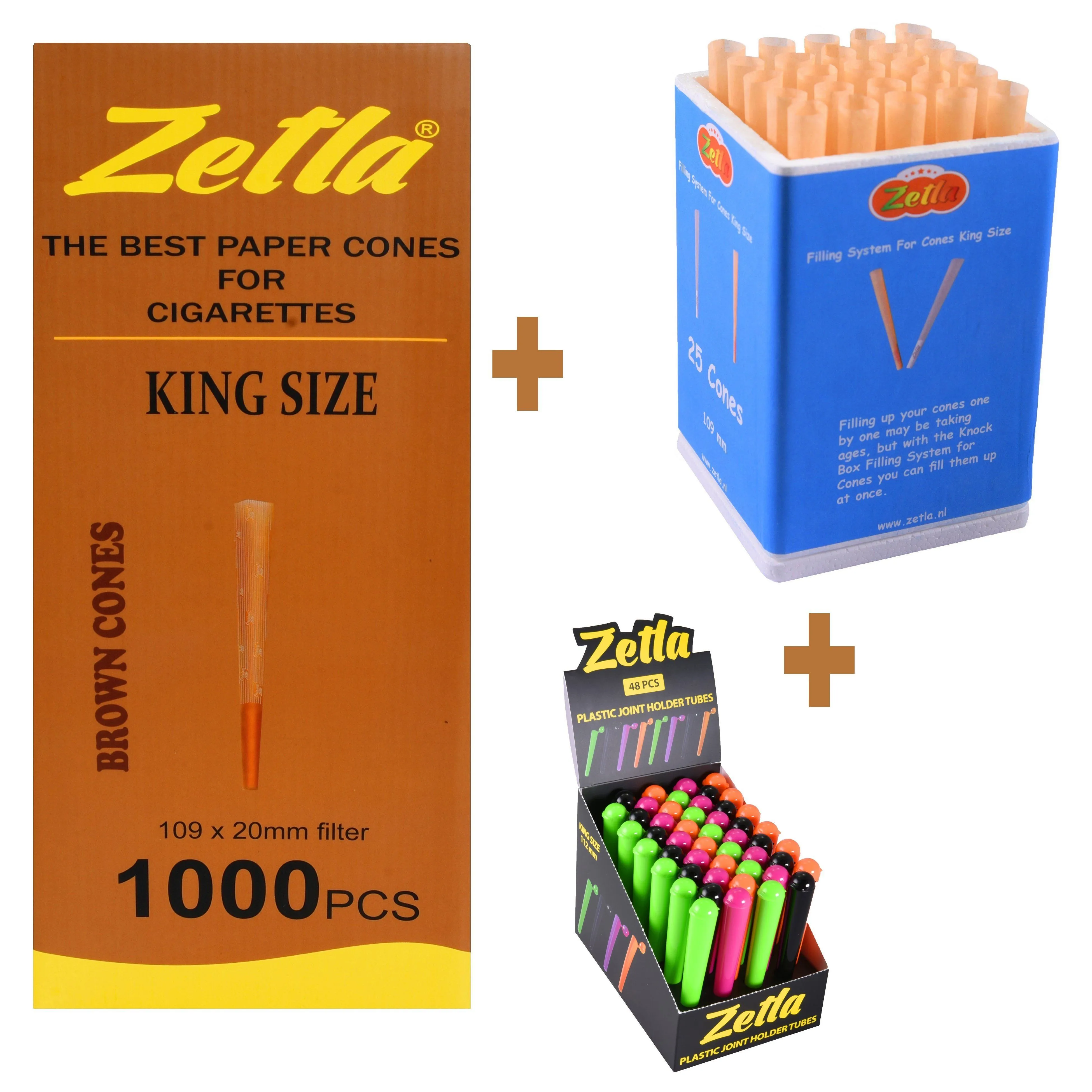Conos Pre Enrollados Zetla King Size Brown (1000 Pcs)   Sistema de Llenado Knock Box   Tubo 48