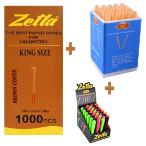 Conos Pre Enrollados Zetla King Size Brown (1000 Pcs)   Sistema de Llenado Knock Box   Tubo 48