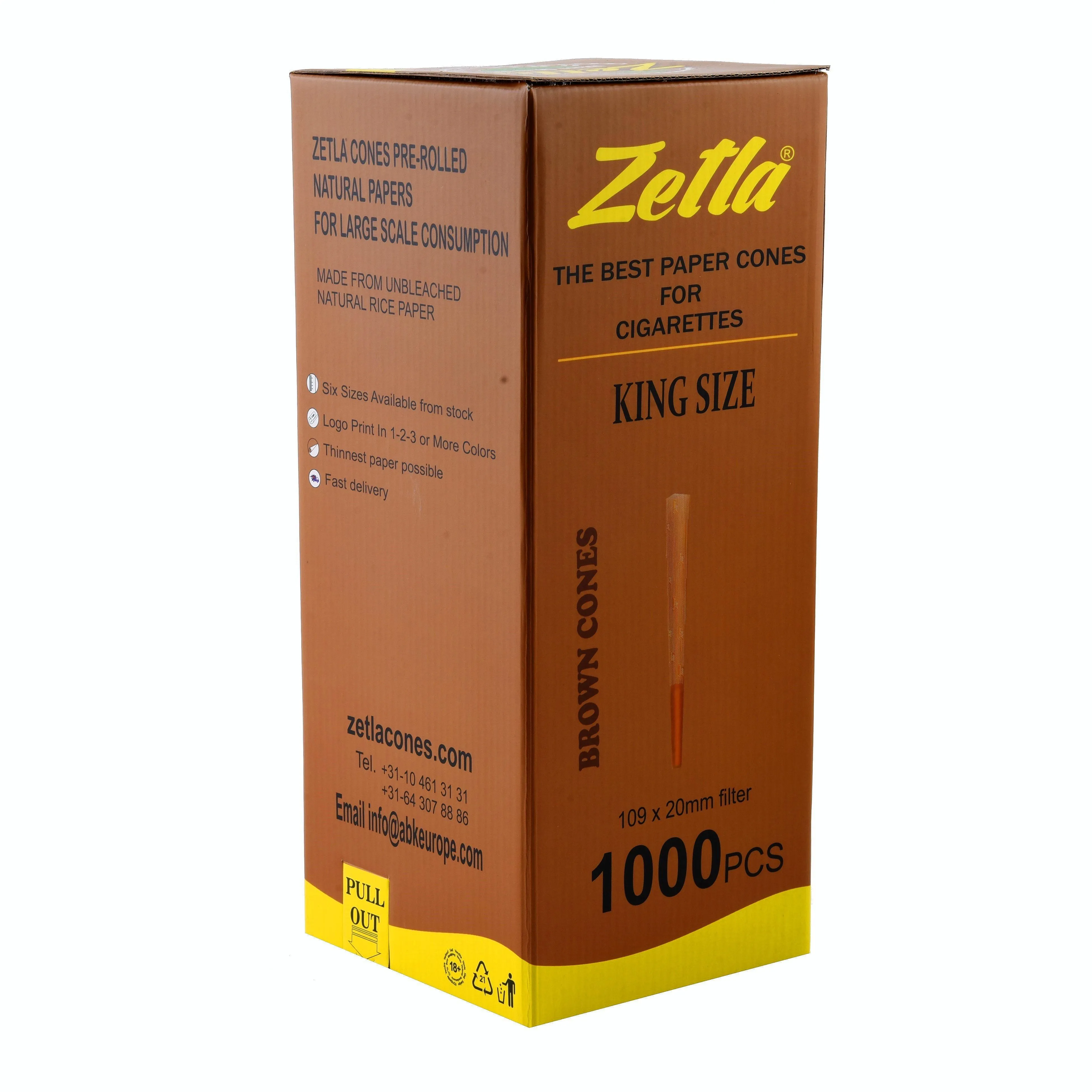 Conos Pre Enrollados Zetla King Size Brown (1000 Pcs)   Sistema de Llenado Knock Box   Tubo 48
