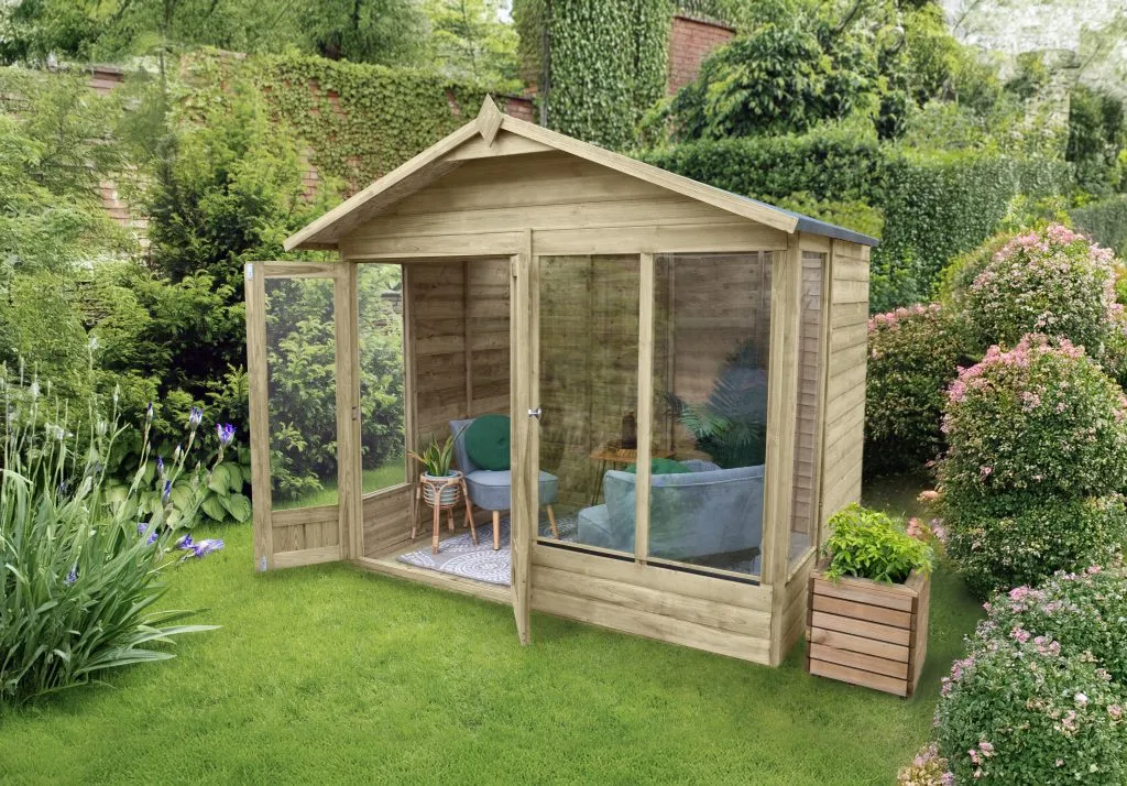 Forest Garden Beckwood Pent Summerhouse 6x4 with Double Door and 5 Windows