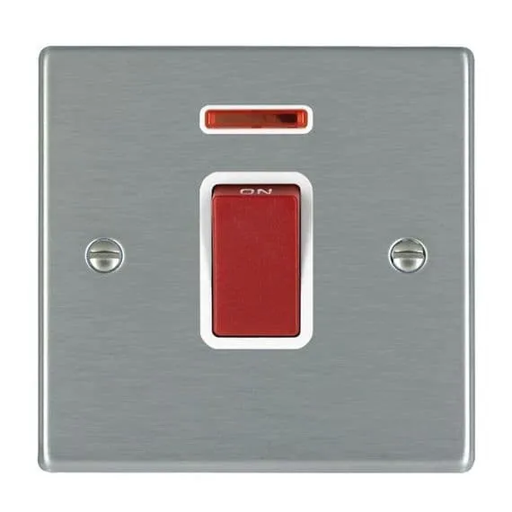 Hamilton 7445DPN-B 1 Gang 20A DP Red Rocker with Neon - Satin Steel & White
