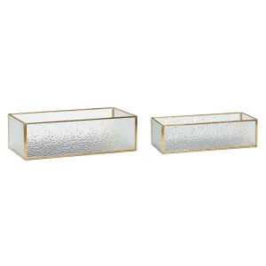 Hübsch Ripple Glass Box Brass/Glass Clear Set Of 2, 25/30x12/16 Cm