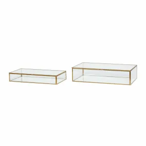 Hübsch View Glass Box Brass/Glass Set Of 2, 36/32x21/17x9/6 Cm
