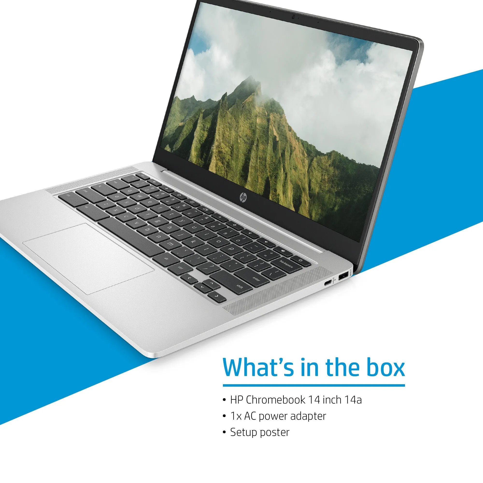HP 14a-nd0002na 14" Chromebook - AMD 3015Ce, 4GB RAM, 64GB eMMC, ChromeOS, Silver