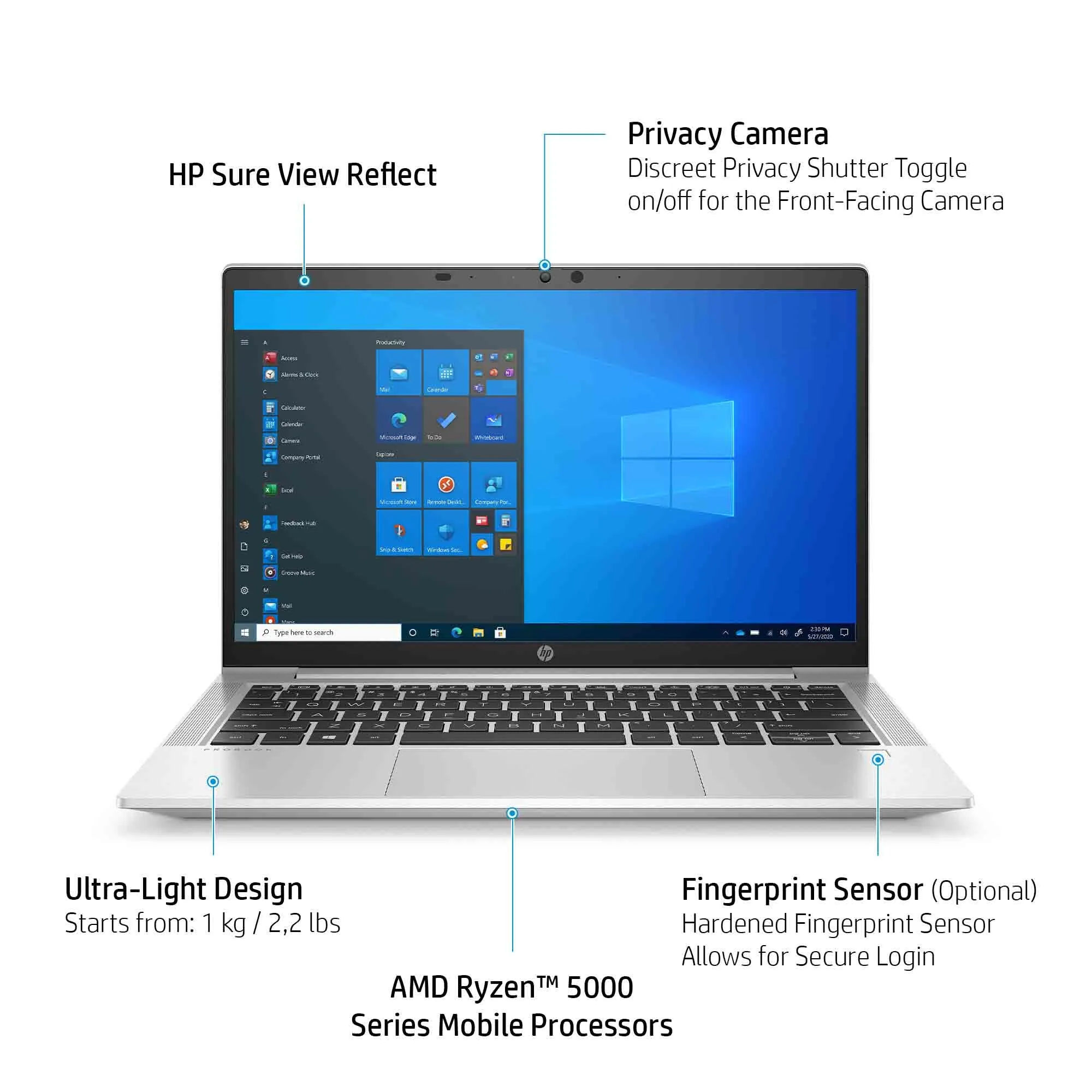 HP ProBook 635 Aero G8 13.3" Laptop - AMD Ryzen 5 5600U, 8GB RAM, 256GB SSD, Full HD, Windows 10 Pro, Silver