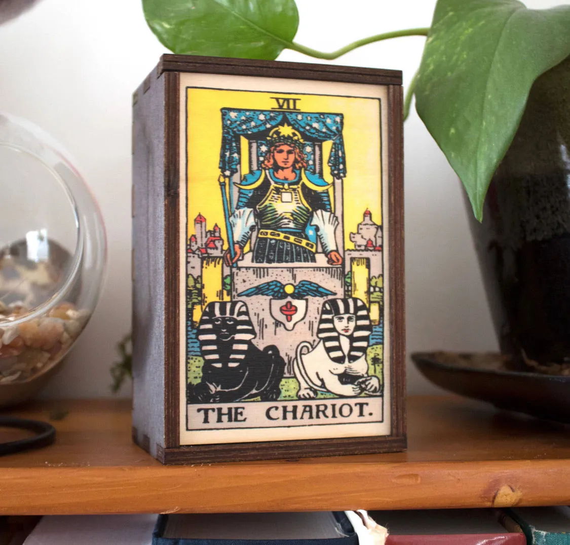 Major Arcana Tarot Card Altar Box - Tarot Deck Box - Birch Wood & Sliding Lid