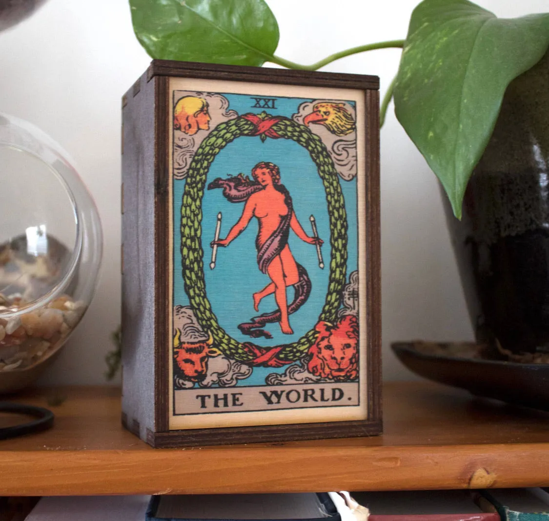 Major Arcana Tarot Card Altar Box - Tarot Deck Box - Birch Wood & Sliding Lid