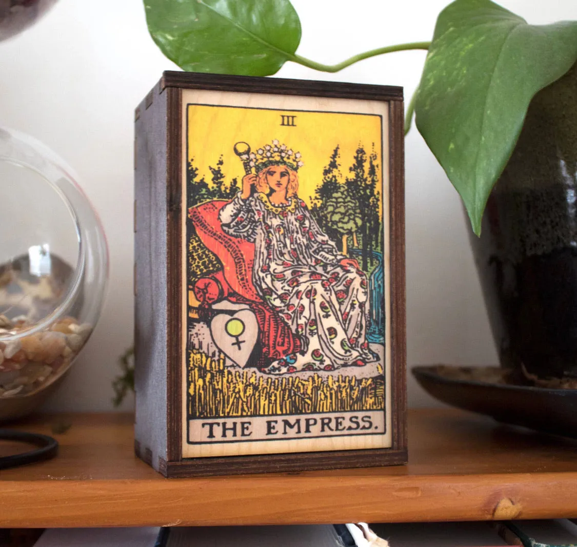 Major Arcana Tarot Card Altar Box - Tarot Deck Box - Birch Wood & Sliding Lid