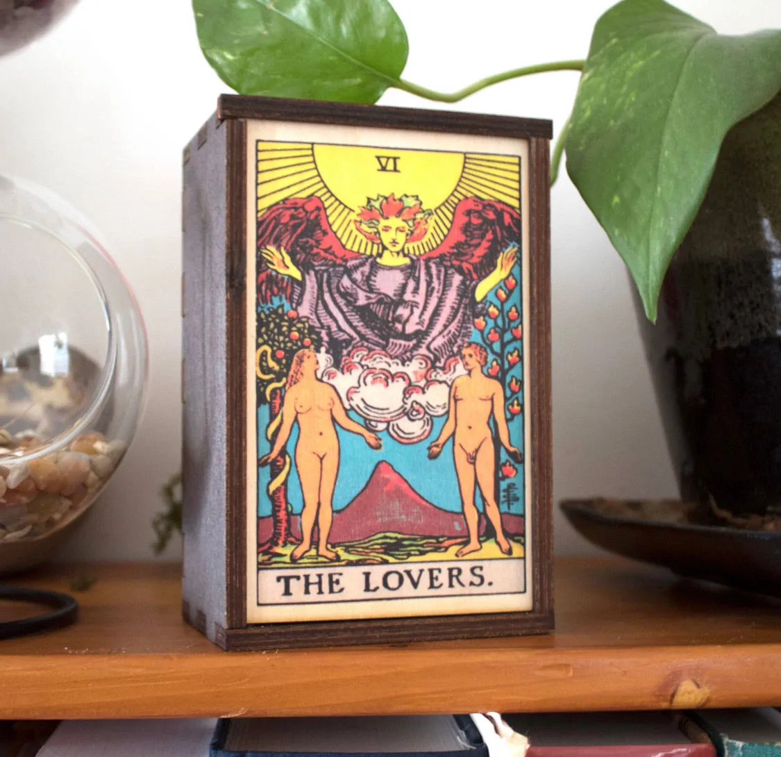 Major Arcana Tarot Card Altar Box - Tarot Deck Box - Birch Wood & Sliding Lid