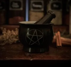 Mortar & Pestle - Pentagram - Carved Black Soapstone