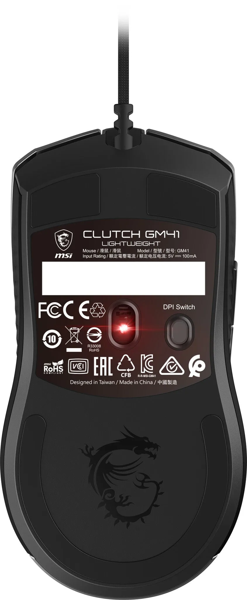 MSI CLUTCH GM41 LIGHTWEIGHT RGB FPS Gaming Mouse 'upto 16000 DPI Fast Optical Sensor, 65g weight, Frixion Free Cable, Symmetrical design, OMRON Switch with 60  Million Clicks, Dragon Center Supported, NVIDIA REFLEX Compatible'