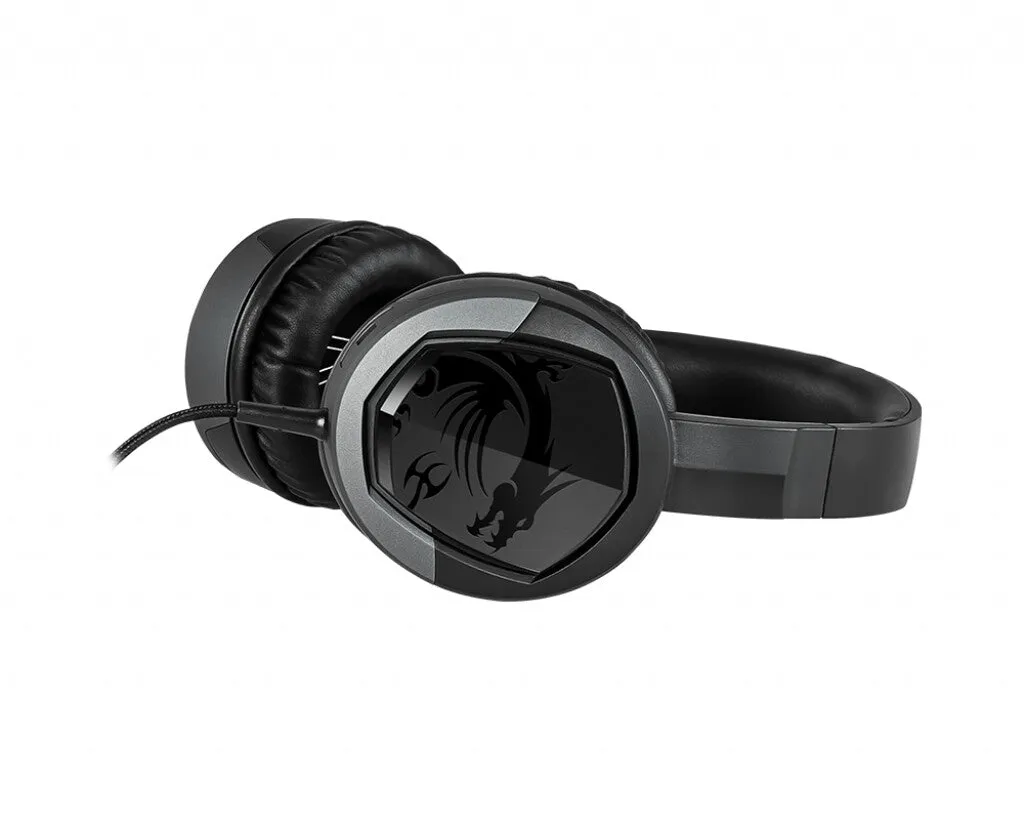 MSI IMMERSE GH30 V2 Gaming Headset 'Black with Iconic Dragon Logo, Wired Inline Audio with splitter accessory, 40mm Drivers, detachable Mic, easy foldable design'