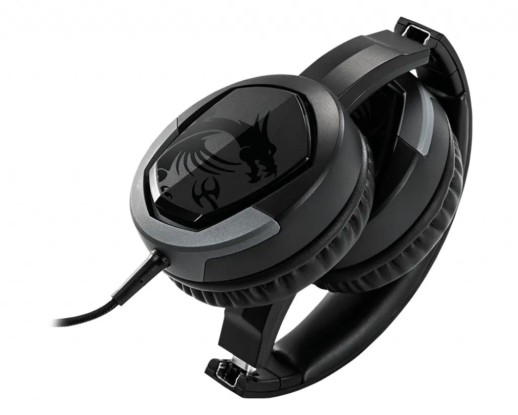 MSI IMMERSE GH30 V2 Gaming Headset 'Black with Iconic Dragon Logo, Wired Inline Audio with splitter accessory, 40mm Drivers, detachable Mic, easy foldable design'