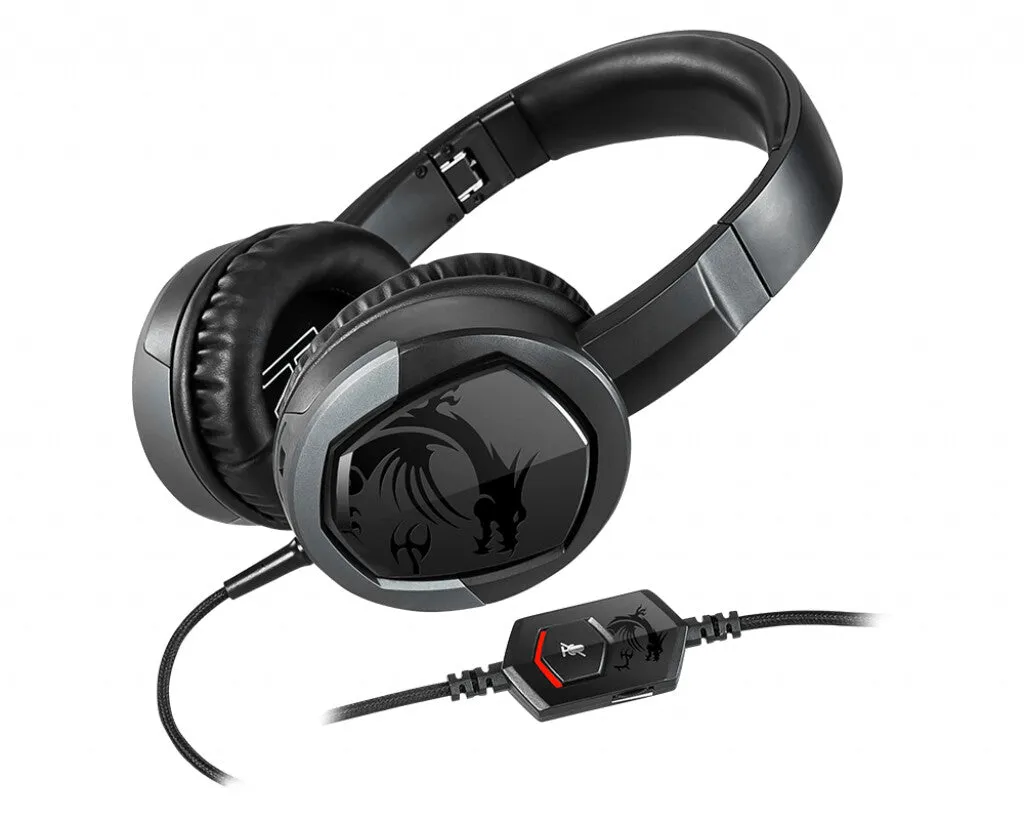 MSI IMMERSE GH30 V2 Gaming Headset 'Black with Iconic Dragon Logo, Wired Inline Audio with splitter accessory, 40mm Drivers, detachable Mic, easy foldable design'