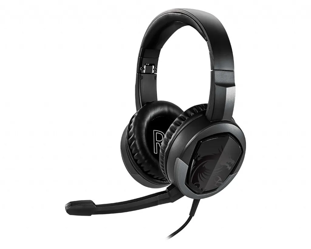 MSI IMMERSE GH30 V2 Gaming Headset 'Black with Iconic Dragon Logo, Wired Inline Audio with splitter accessory, 40mm Drivers, detachable Mic, easy foldable design'
