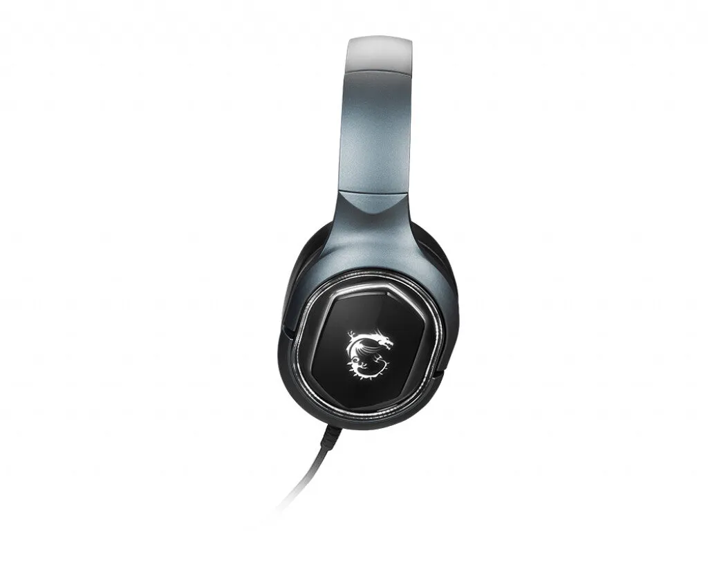 MSI IMMERSE GH50 7.1 Virtual Surround Sound RGB Gaming Headset 'Black with Ambient Dragon Logo, RGB Mystic Light, USB, inline audio controller, 40mm Drivers, detachable Mic'