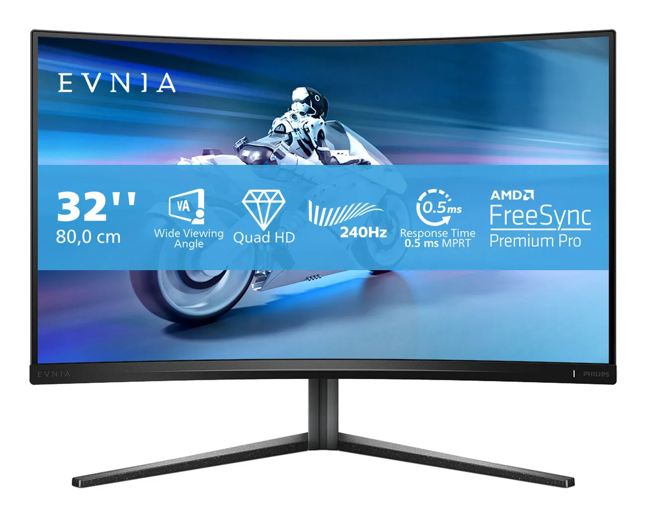 Philips Evnia 32M2C5500W/00 31.5" Quad HD Curved Gaming Monitor - 240Hz, 1ms, VA, AMD FreeSync, Height Adjustable, Speakers, Black