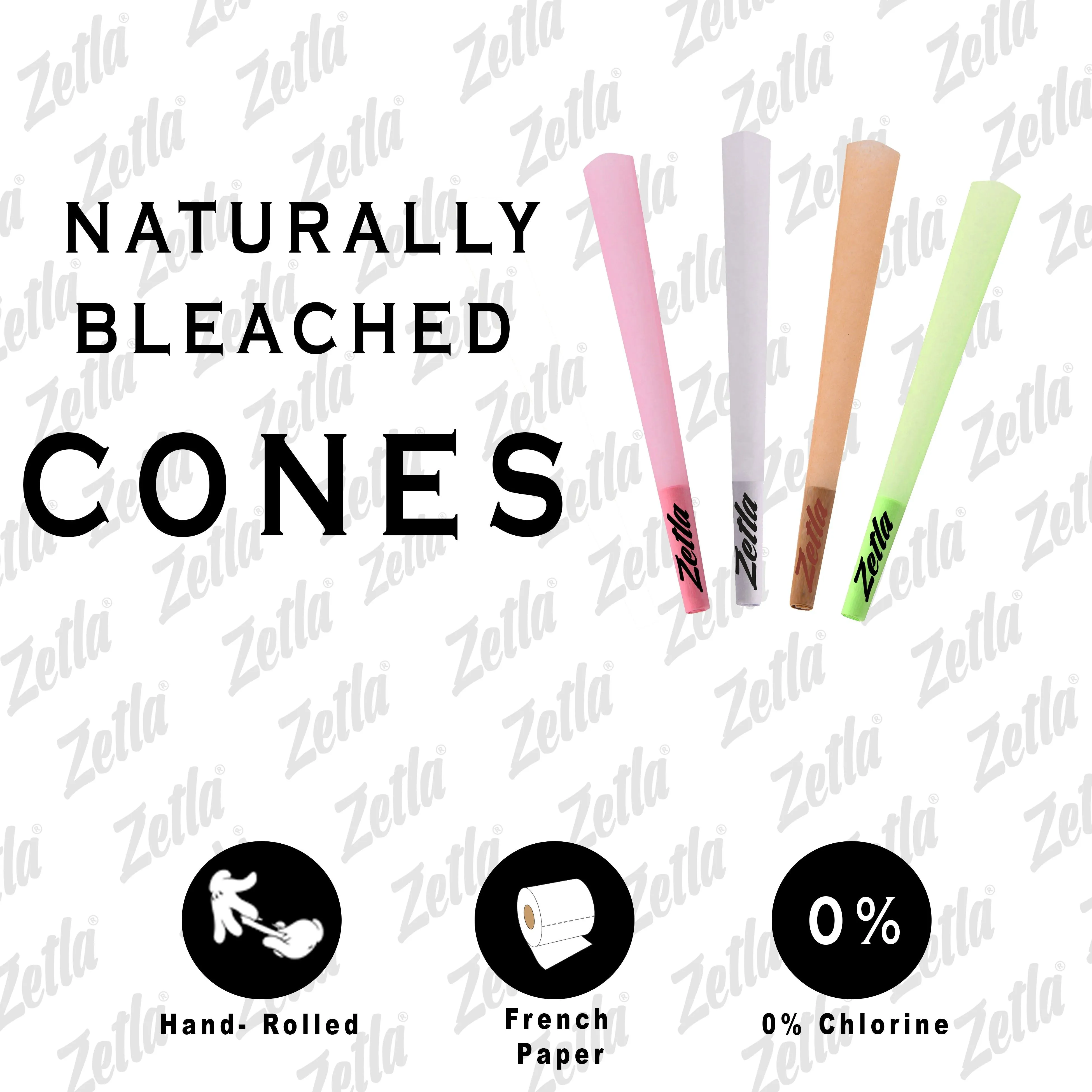 Pre Rolled Cones Zetla King Size Deluxe ( 12 ) Pcs White   Pink   Brown   Green