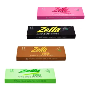 Pre Rolled Cones Zetla King Size Deluxe ( 12 ) Pcs White   Pink   Brown   Green