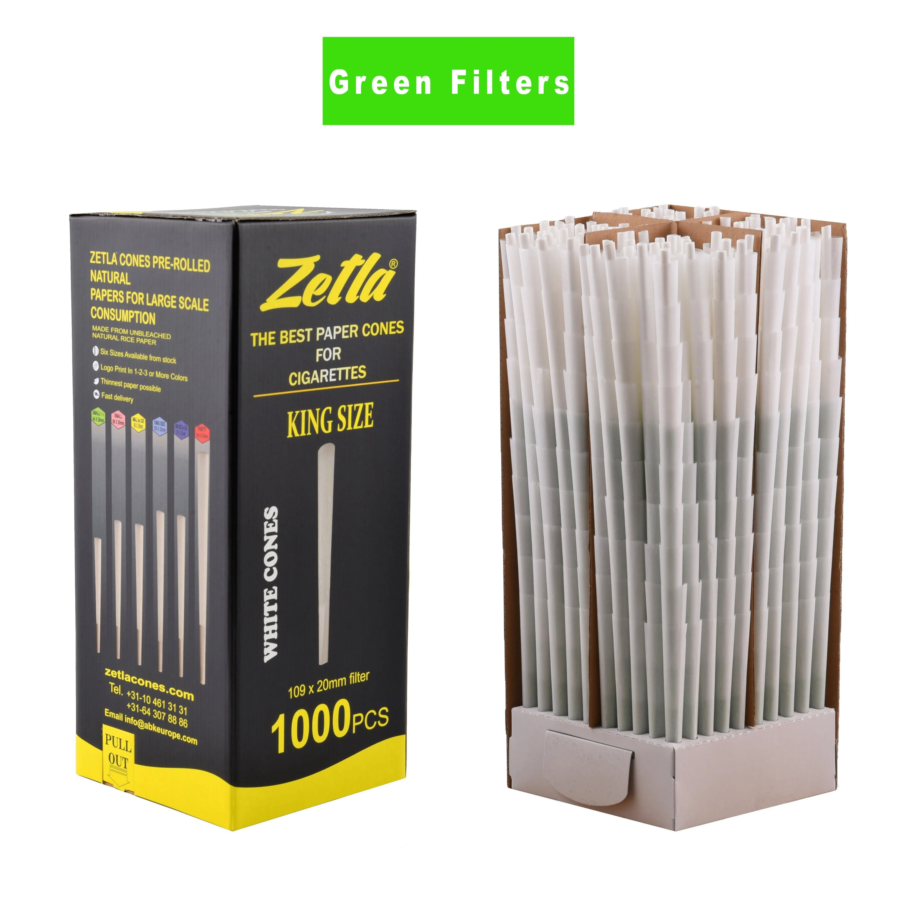 Pre-Rolled Cones Zetla King Size With Green Filters (1000 Pcs)