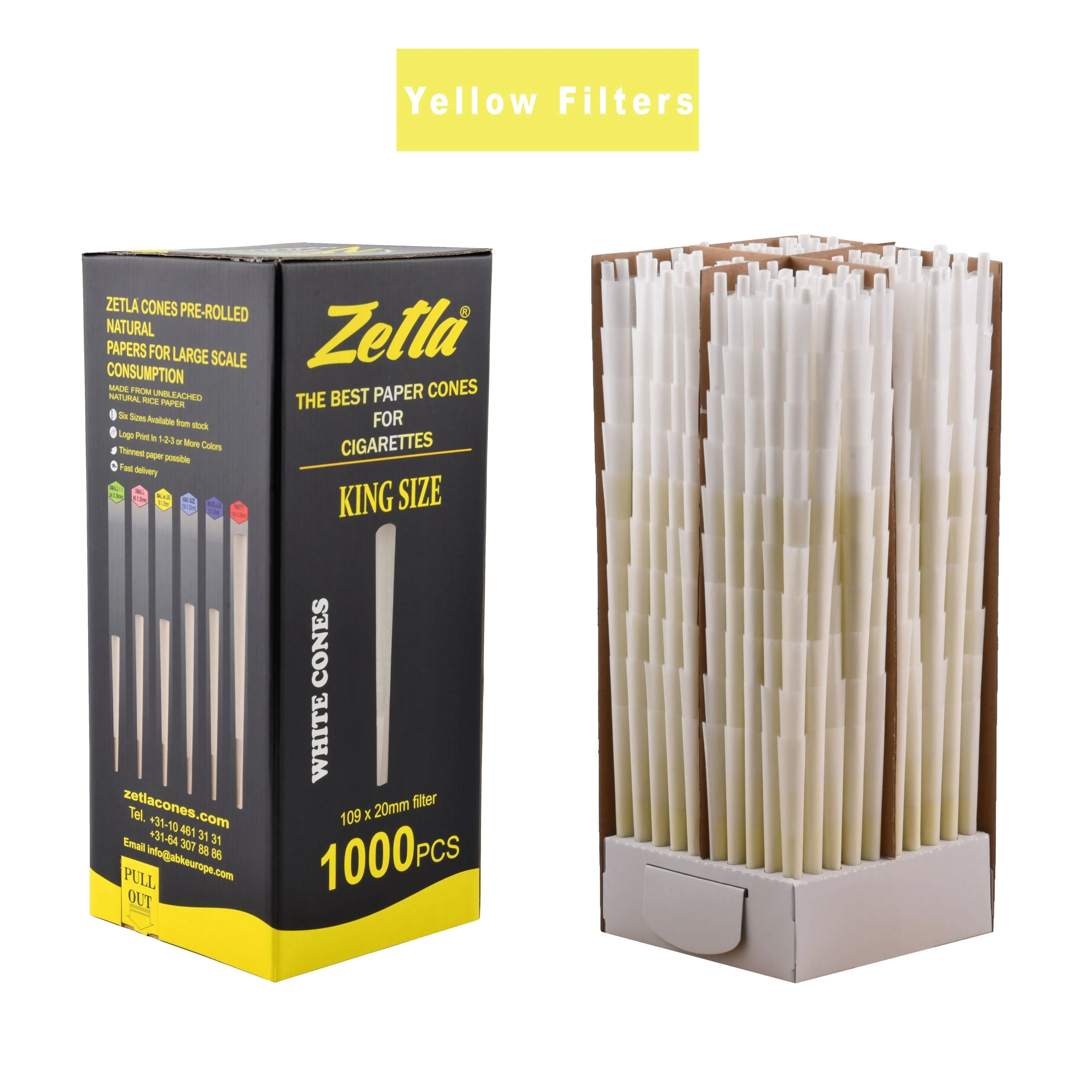Pre-Rolled Cones Zetla King Size With Yellow Filters (1000 Pcs)