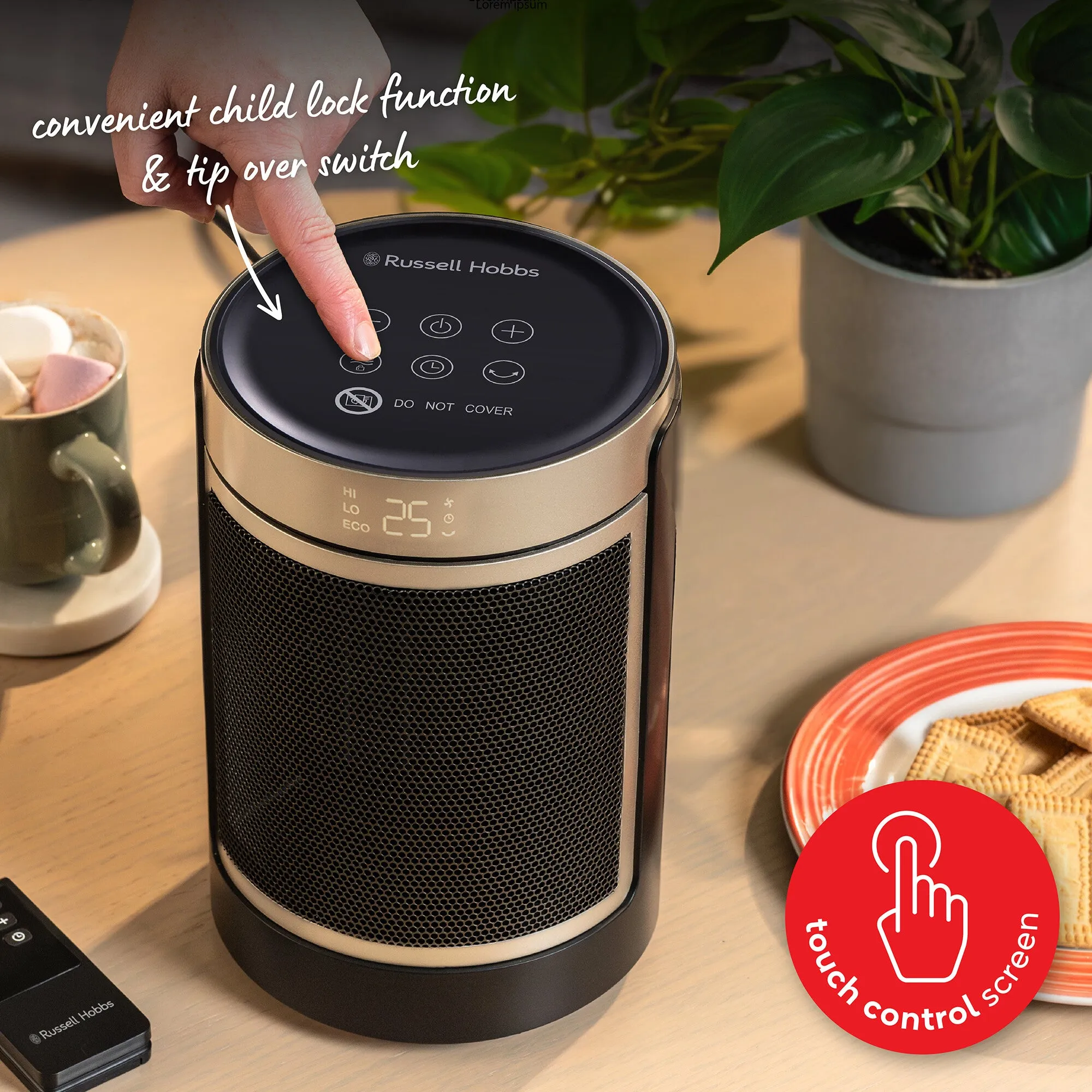 Russell Hobbs RHCH2002G electric space heater Indoor Black, Gold 1500 W Fan electric space heater