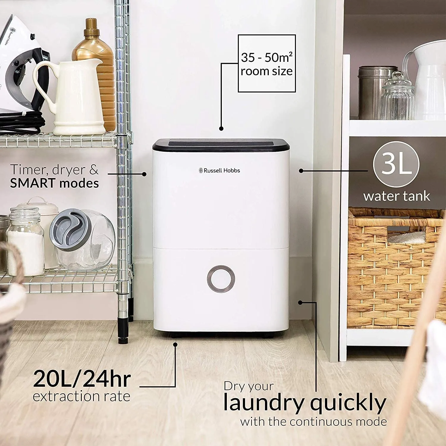 Russell Hobbs RHDH2002 dehumidifier 3 L 47.5 dB 440 W White