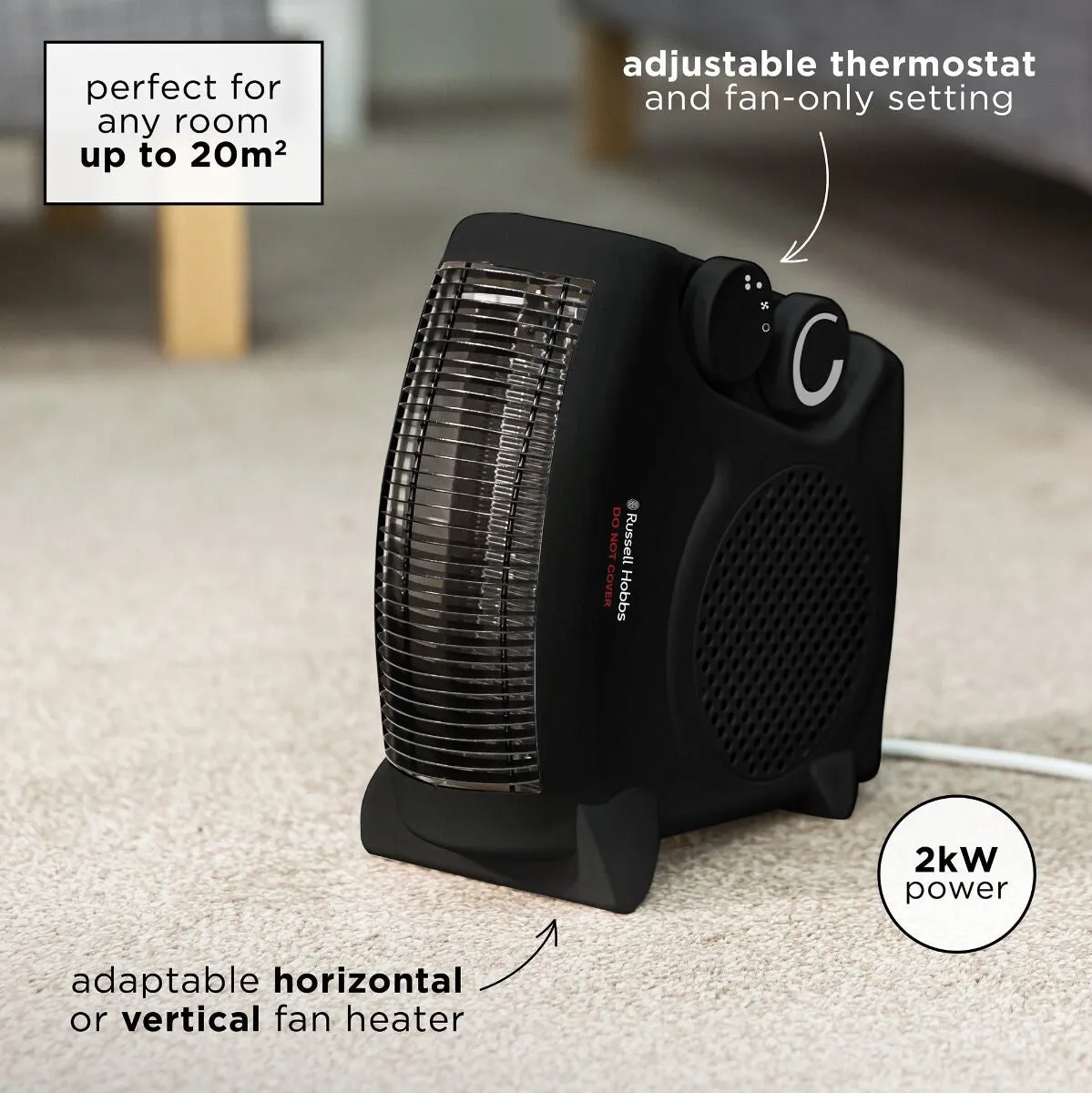 Russell Hobbs RHFH1005B electric space heater Indoor Black 2000 W Fan electric space heater